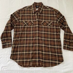 AMIRI Plaid Flannel Shirt Men LARGE Oversized Brown Quiet Luxury USA Made NWT